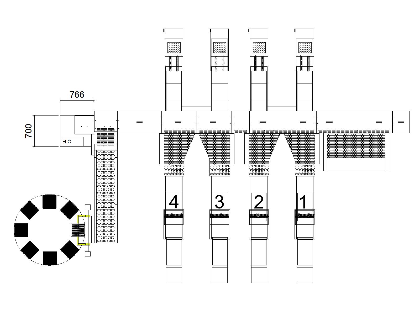 Layout E20 with 4 auto pack lanes & C8